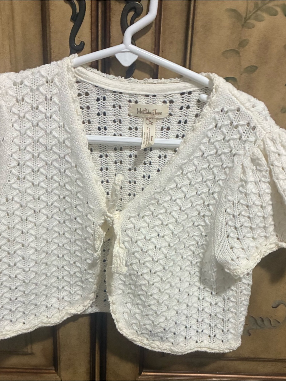 Matilda Jane Cream Openwork Knit Tie-Front Shrug